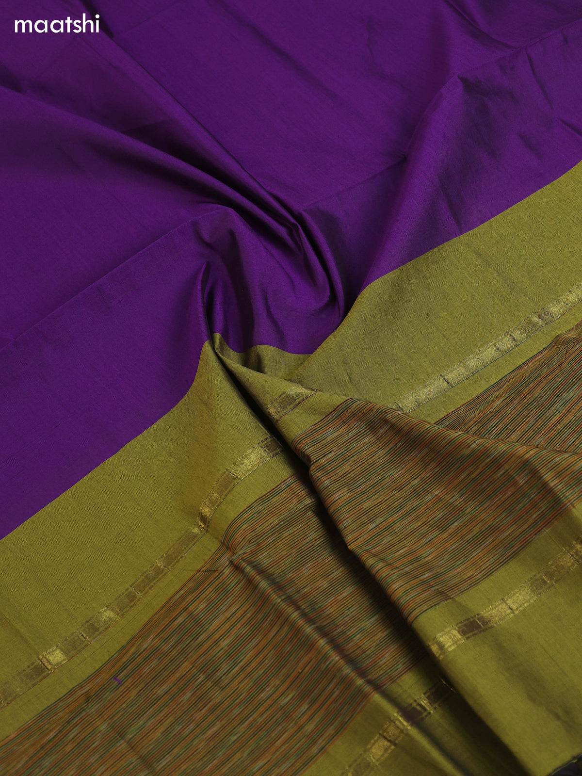 Mehendi Green and Violet Ikat Dress Material With Plain Body & Ikat Weaves Border and Bottom & Dupatta