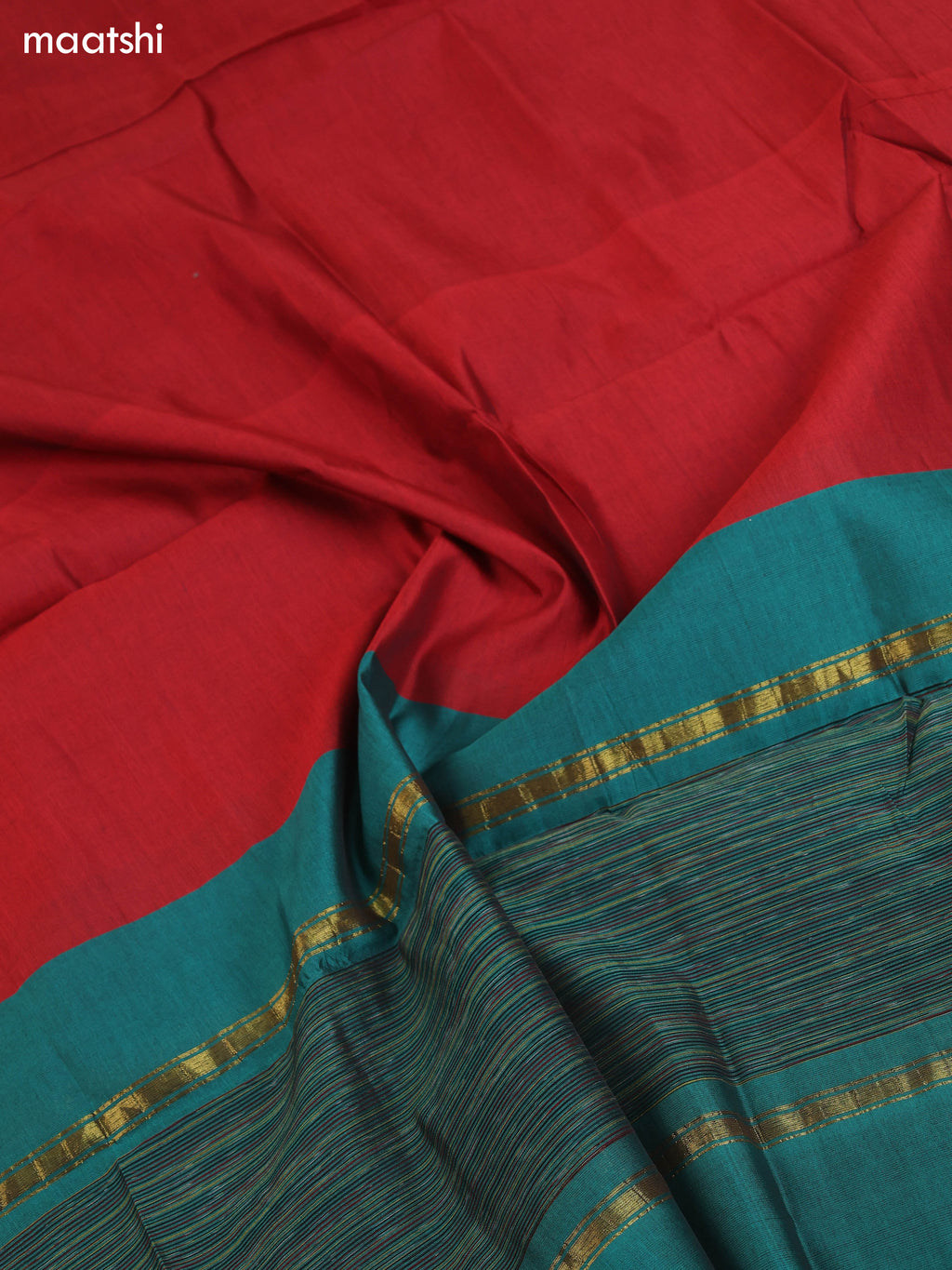 Peacock Green and Red Ikat Dress Material With Plain Body & Ikat Weaves Border and Bottom & Dupatta