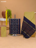 Dual Shade Of Navy Blue and Olive Green Ikat Dress Material With Plain Body & Ikat Weaves Border and Bottom & Dupatta