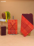 Rustic Orange and Brown Ikat Dress Material With Plain Body & Ikat Weaves Border and Bottom & Dupatta