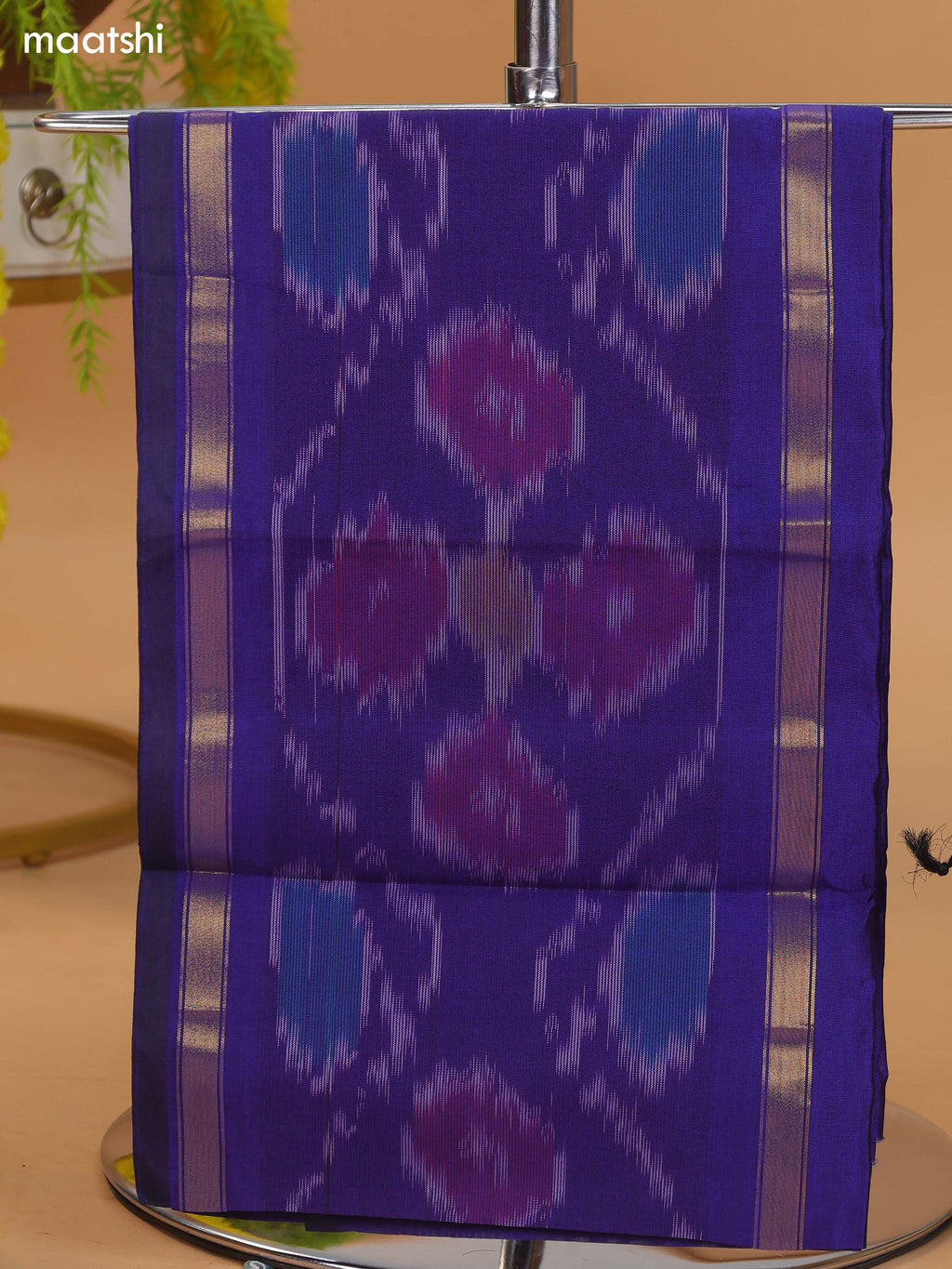 Dual Shade Of Blue and Dual Shade Of Grey Ikat Dress Material With Plain Body & Ikat Weaves Border and Bottom & Dupatta