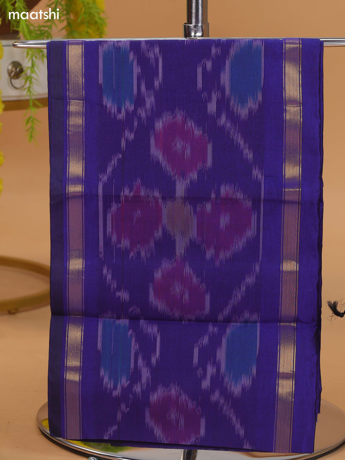 Dual Shade Of Blue and Dual Shade Of Grey Ikat Dress Material With Plain Body & Ikat Weaves Border and Bottom & Dupatta
