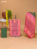 Dual Shade Of Peach Pink and Dual Shade Of Green Ikat Dress Material With Plain Body & Ikat Weaves Border and Bottom & Dupatta