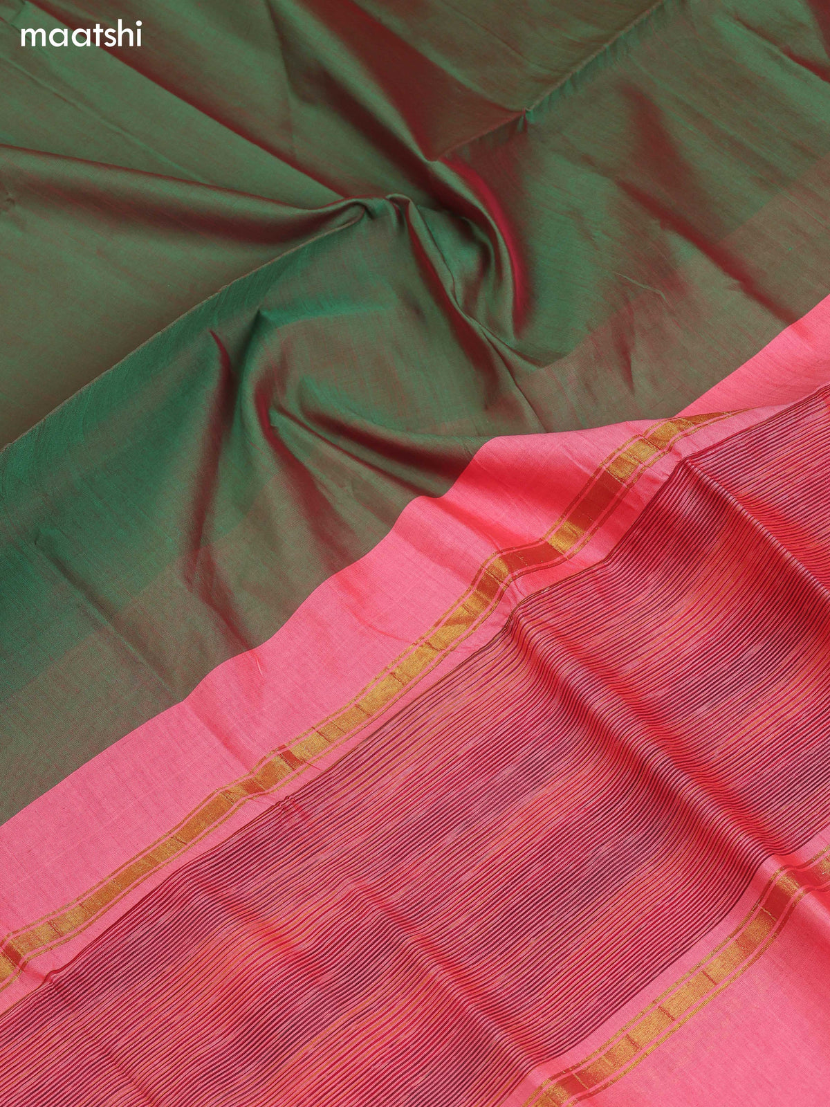 Dual Shade Of Peach Pink and Dual Shade Of Green Ikat Dress Material With Plain Body & Ikat Weaves Border and Bottom & Dupatta