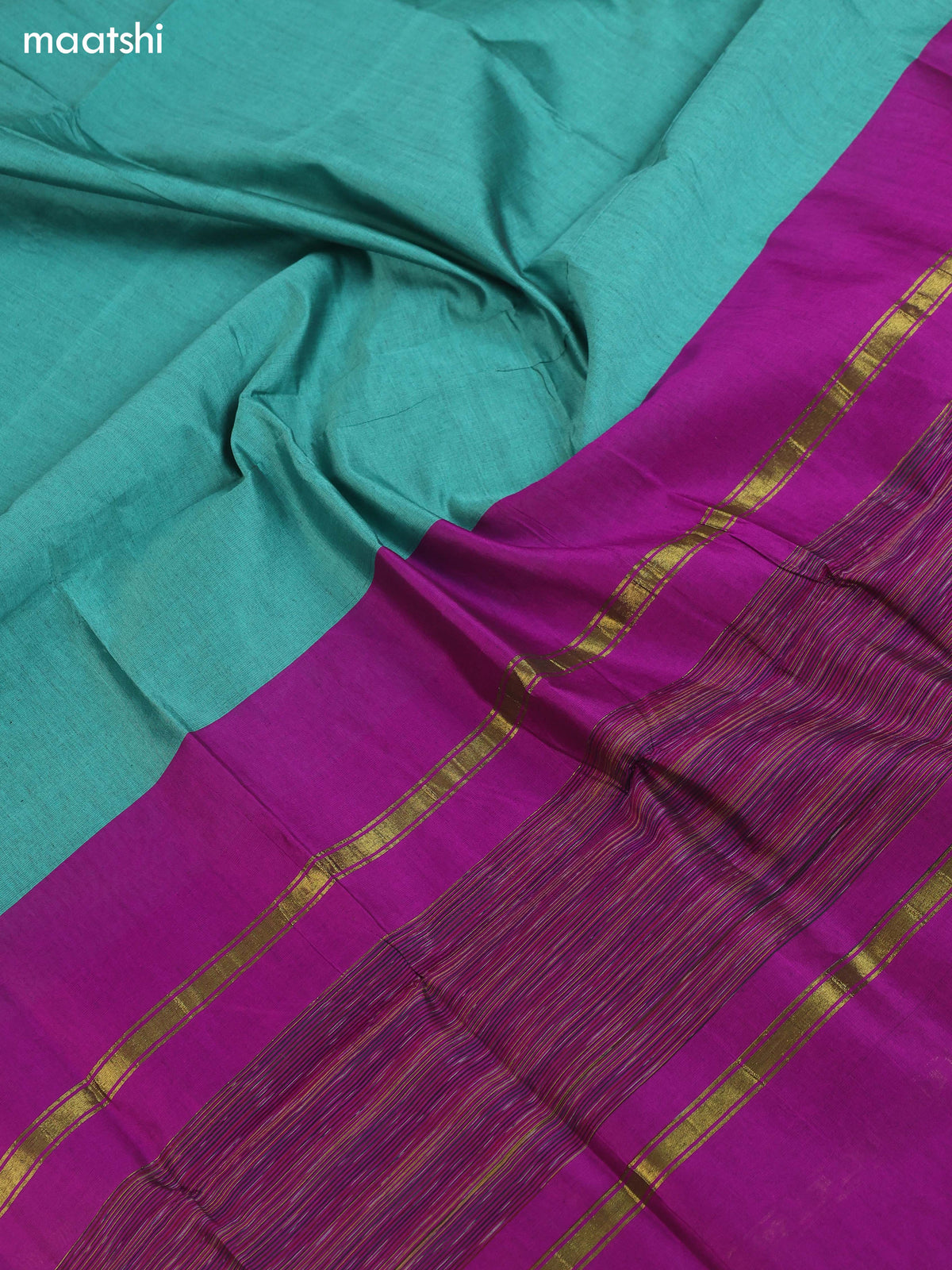 Purple and Dual Shade Of Teal Green Ikat Dress Material With Plain Body & Ikat Weaves Border and Bottom & Dupatta