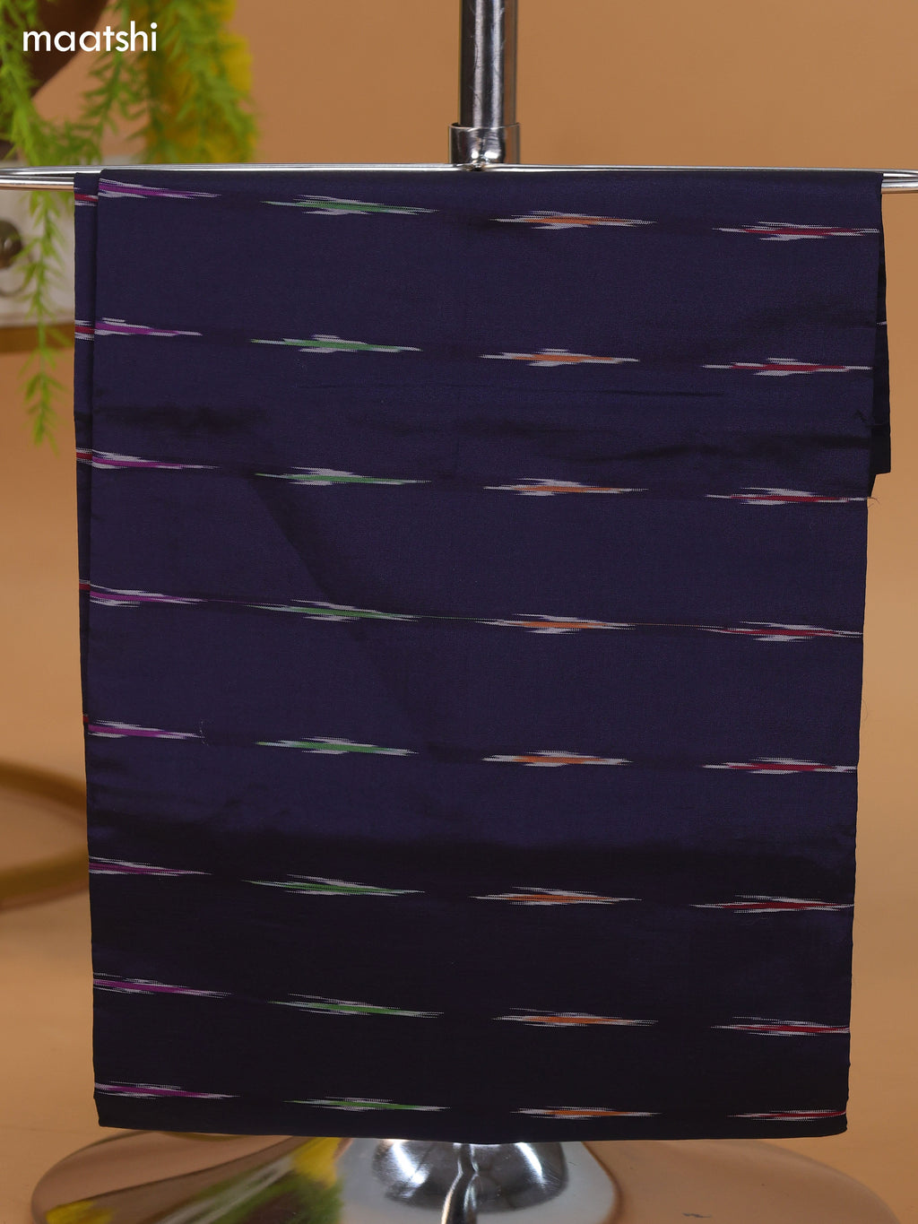Navy Blue and Grey Ikat Dress Material With Plain Body & Ikat Weaves Border and Bottom & Dupatta