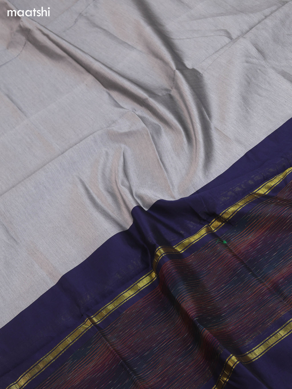 Navy Blue and Grey Ikat Dress Material With Plain Body & Ikat Weaves Border and Bottom & Dupatta