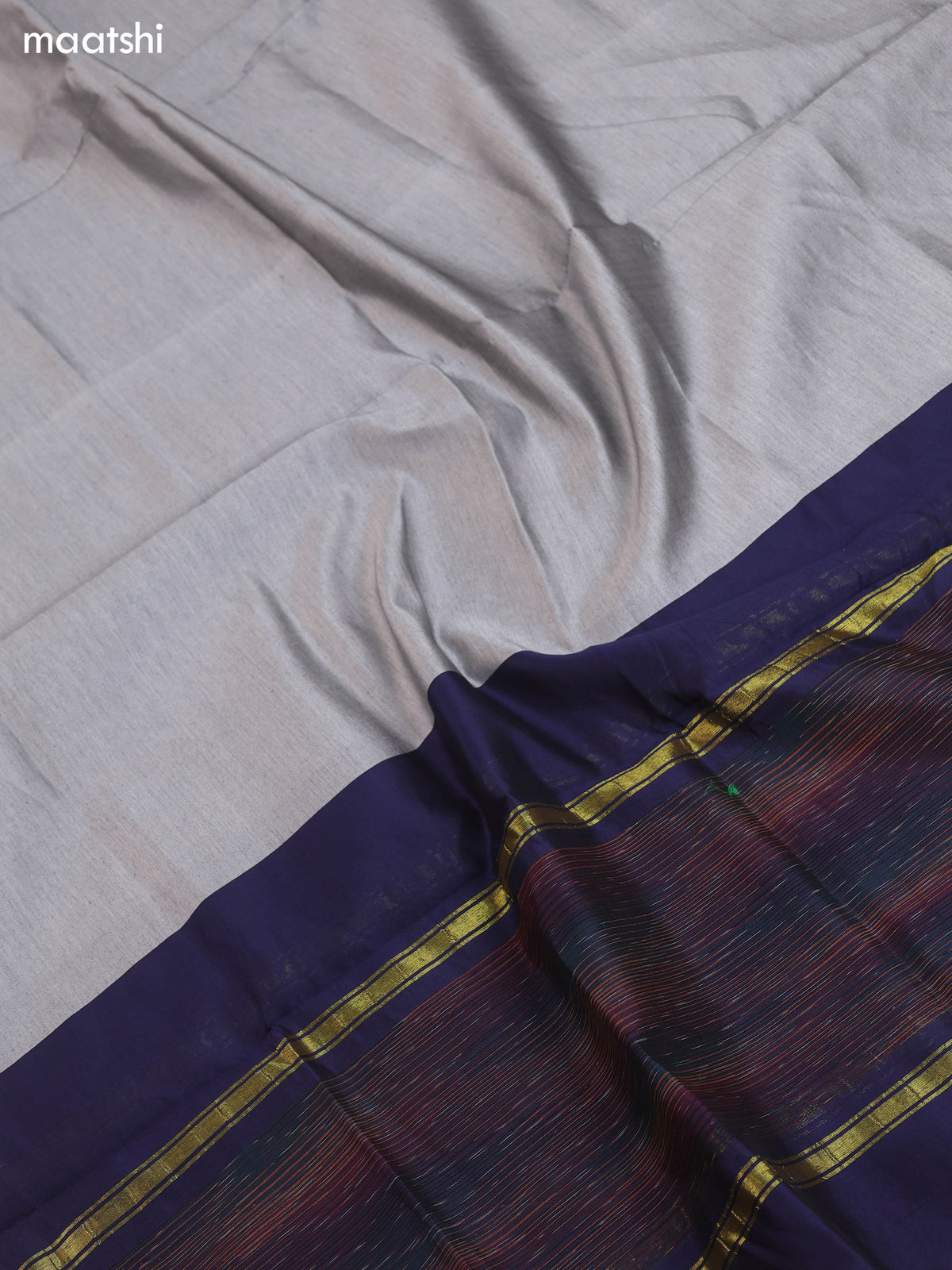 Navy Blue and Grey Ikat Dress Material With Plain Body & Ikat Weaves Border and Bottom & Dupatta