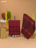 Brown and Olive Green Ikat Dress Material With Plain Body & Ikat Weaves Border and Bottom & Dupatta
