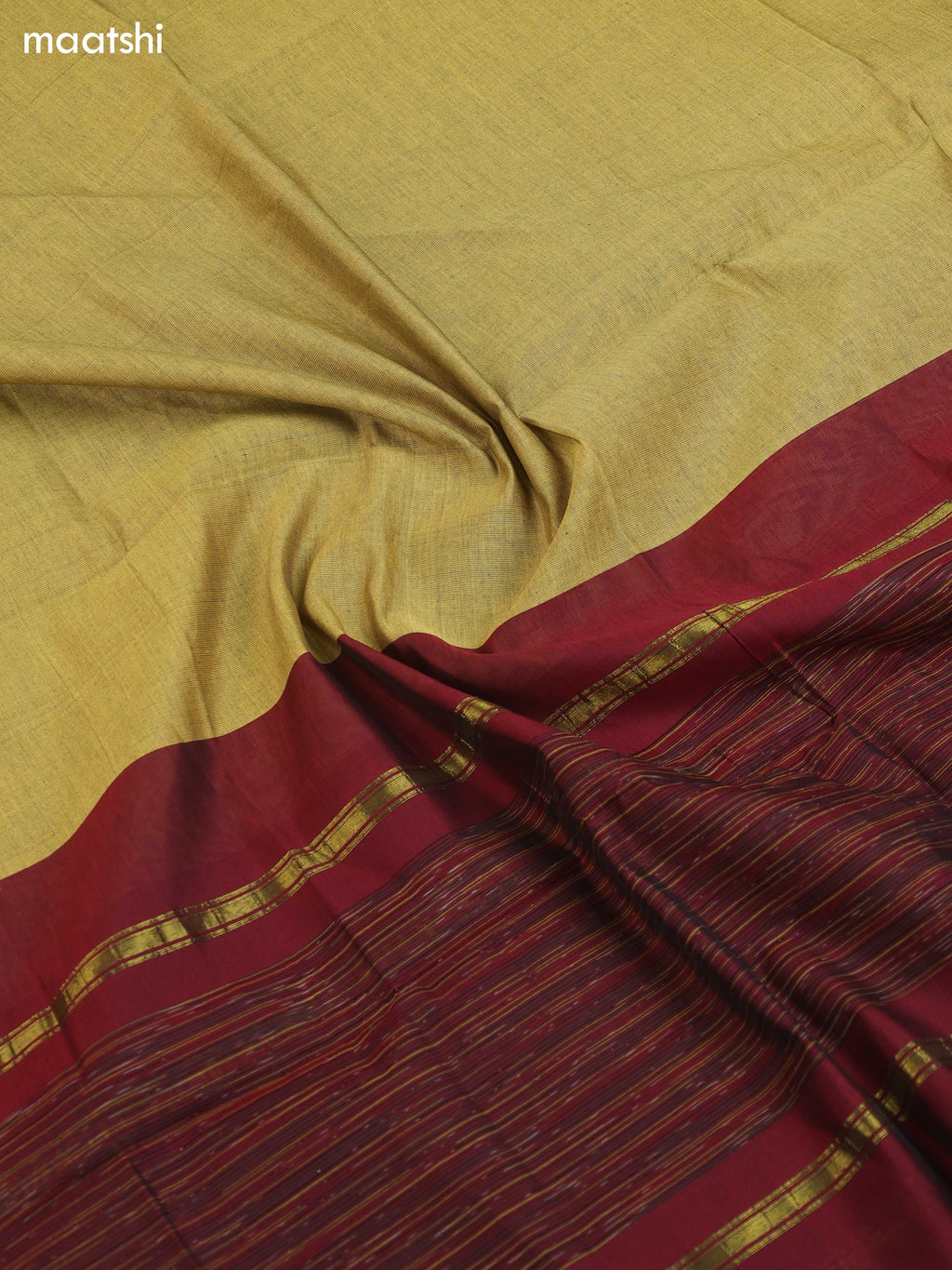 Brown and Olive Green Ikat Dress Material With Plain Body & Ikat Weaves Border and Bottom & Dupatta