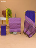 Lavender and Blue Ikat Dress Material With Plain Body & Ikat Weaves Border and Bottom & Dupatta