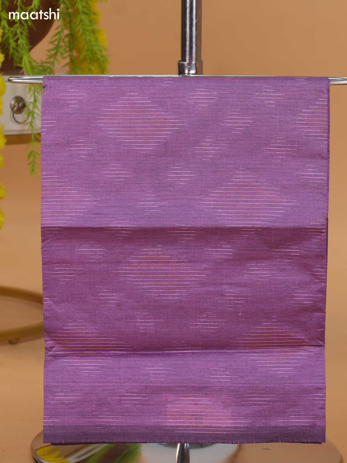 Lavender and Blue Ikat Dress Material With Plain Body & Ikat Weaves Border and Bottom & Dupatta