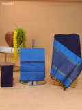 Light Blue and Navy Blue Ikat Dress Material With Plain Body & Ikat Weaves Border and Bottom & Dupatta