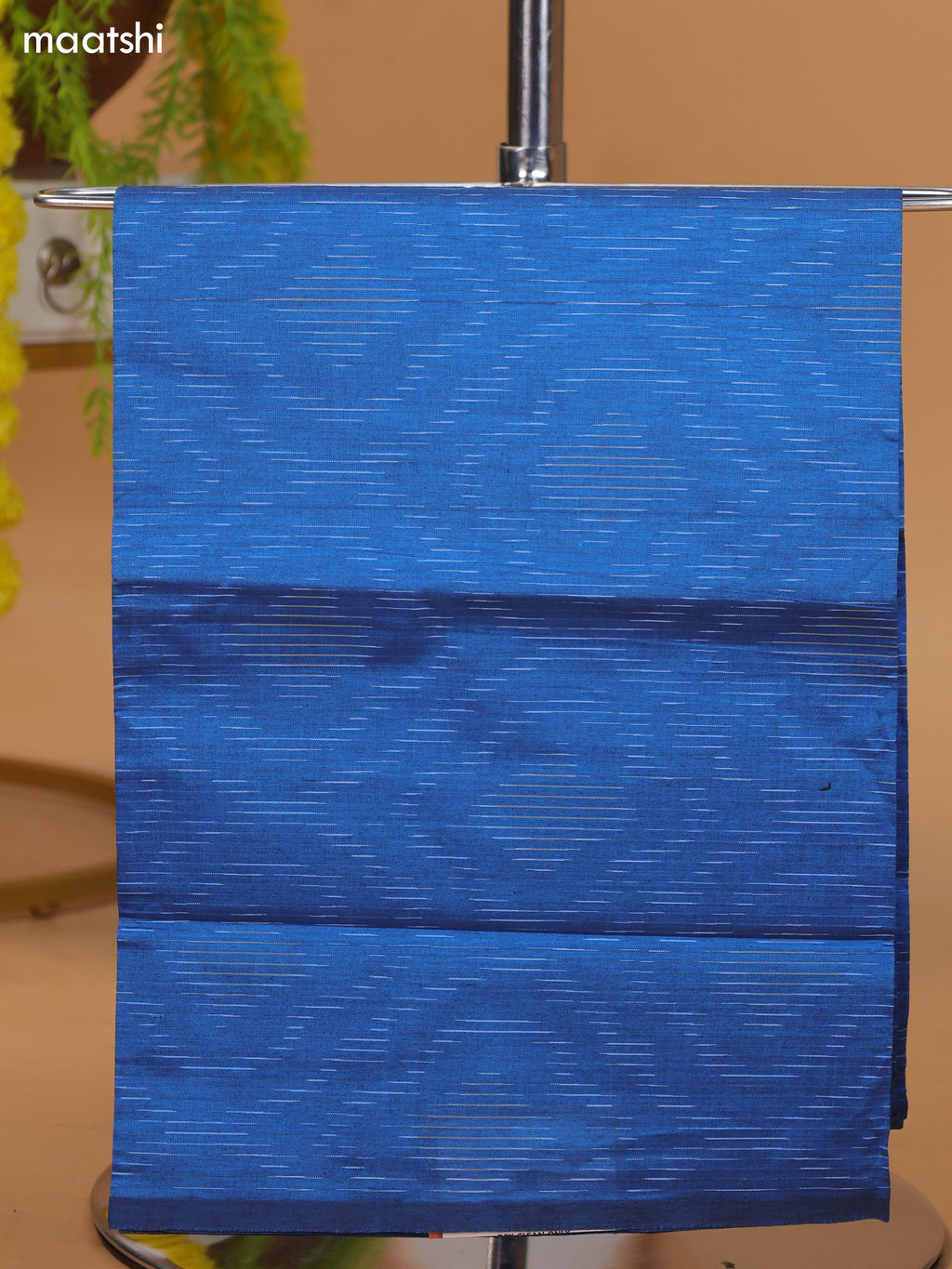 Light Blue and Navy Blue Ikat Dress Material With Plain Body & Ikat Weaves Border and Bottom & Dupatta