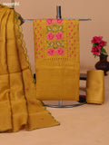 Mustard Yellow Kota Dress Material With Embroidery Work Neck Pattern and Bottom & Dupatta