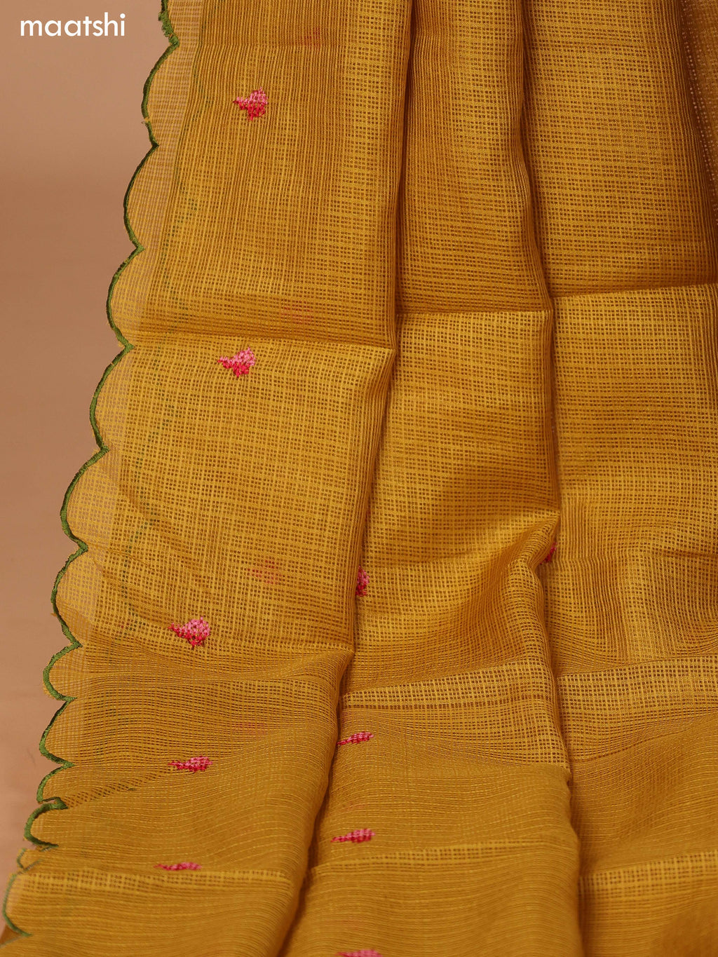 Mustard Yellow Kota Dress Material With Embroidery Work Neck Pattern and Bottom & Dupatta