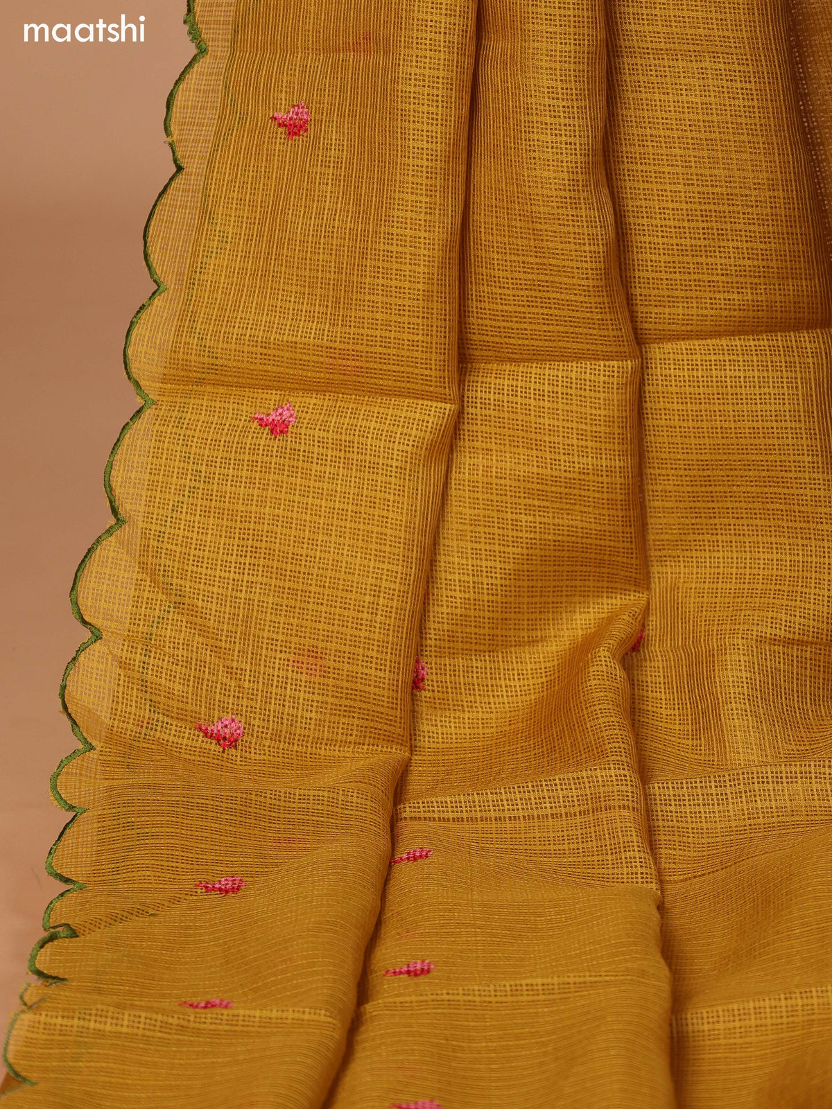 Mustard Yellow Kota Dress Material With Embroidery Work Neck Pattern and Bottom & Dupatta