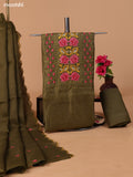 Mehendi Green Kota Dress Material With Embroidery Work Neck Pattern and Bottom & Dupatta