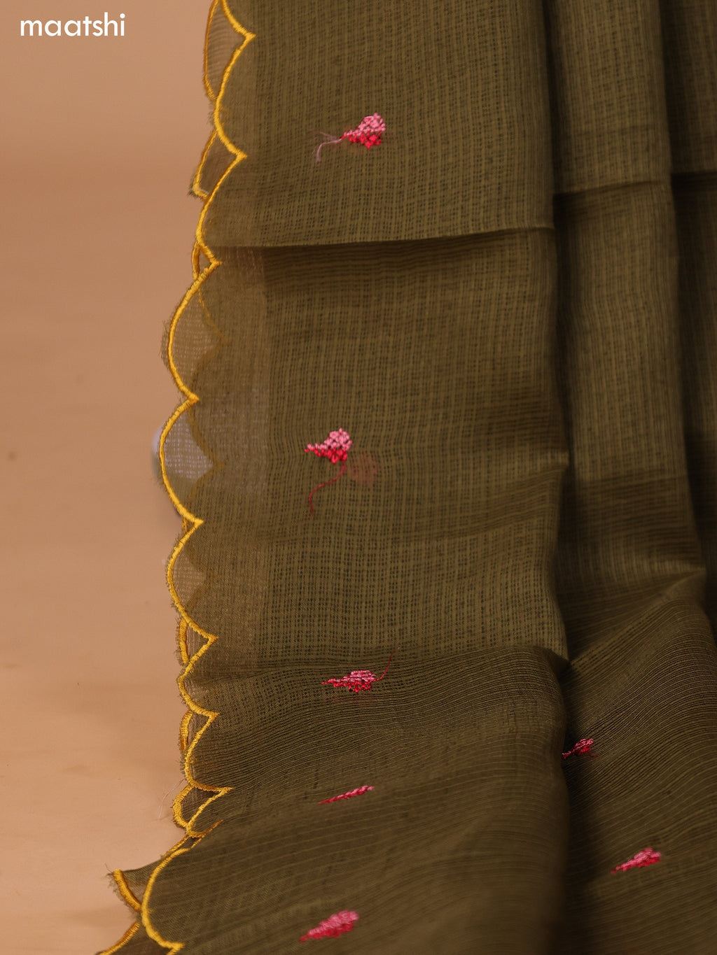 Mehendi Green Kota Dress Material With Embroidery Work Neck Pattern and Bottom & Dupatta