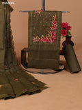 Mehendi Green Kota Dress Material With Embroidery Work Neck Pattern and Bottom & Dupatta