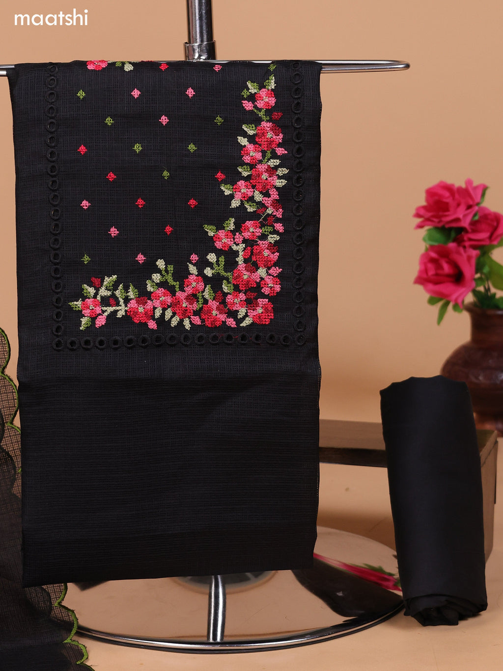 Black Kota Dress Material With Embroidery Work Neck Pattern and Bottom & Dupatta