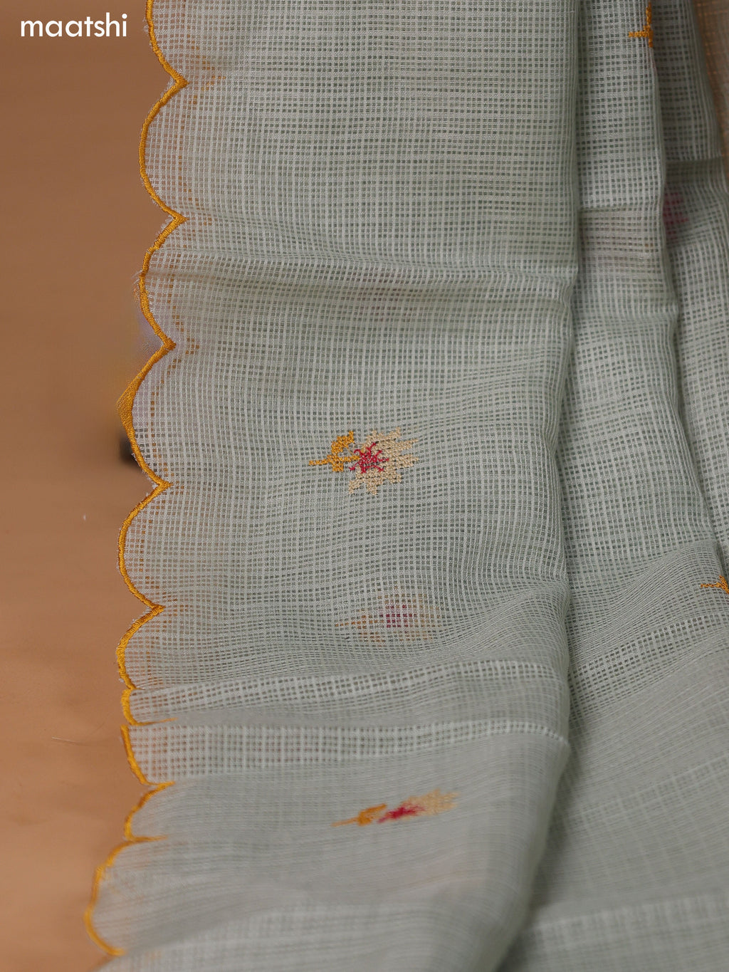 Pastel Green Kota Dress Material With Embroidery Work Neck Pattern and Bottom & Dupatta