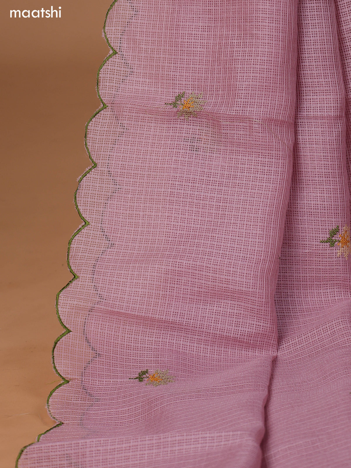 Pastel Pink Kota Dress Material With Embroidery Work Neck Pattern and Bottom & Dupatta