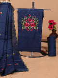 Peacock Blue Kota Dress Material With Embroidery Work Neck Pattern and Bottom & Dupatta