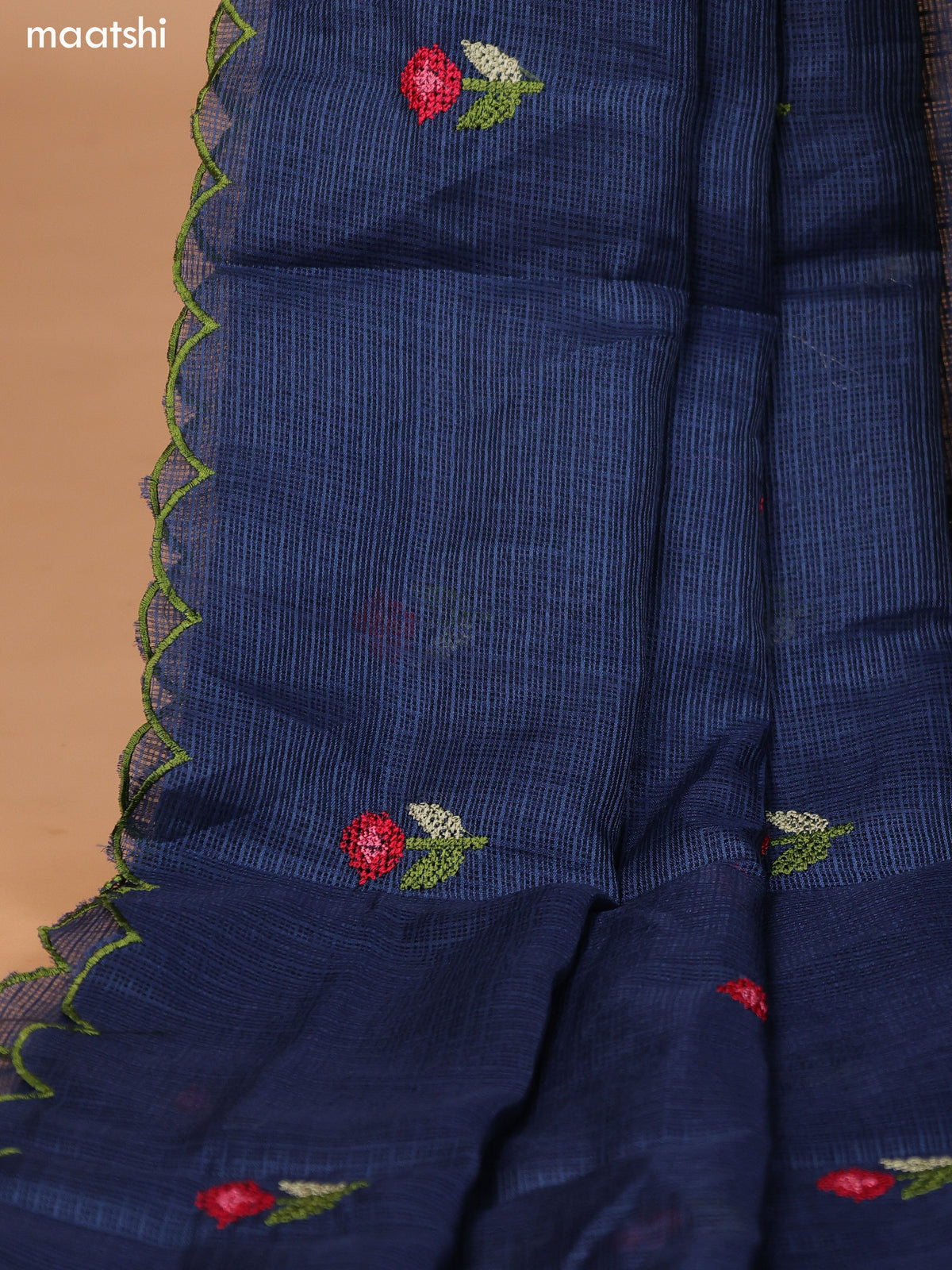 Peacock Blue Kota Dress Material With Embroidery Work Neck Pattern and Bottom & Dupatta