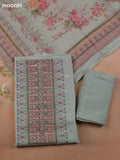 Pastel Green Kota Dress Material With Floral Prints & Embroidery Work Neck Pattern