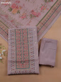 Mauve Pink Kota Dress Material With Floral Prints & Embroidery Work Neck Pattern