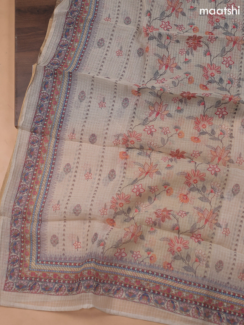 Sandal Kota Dress Material With Floral Prints & Embroidery Work Neck Pattern