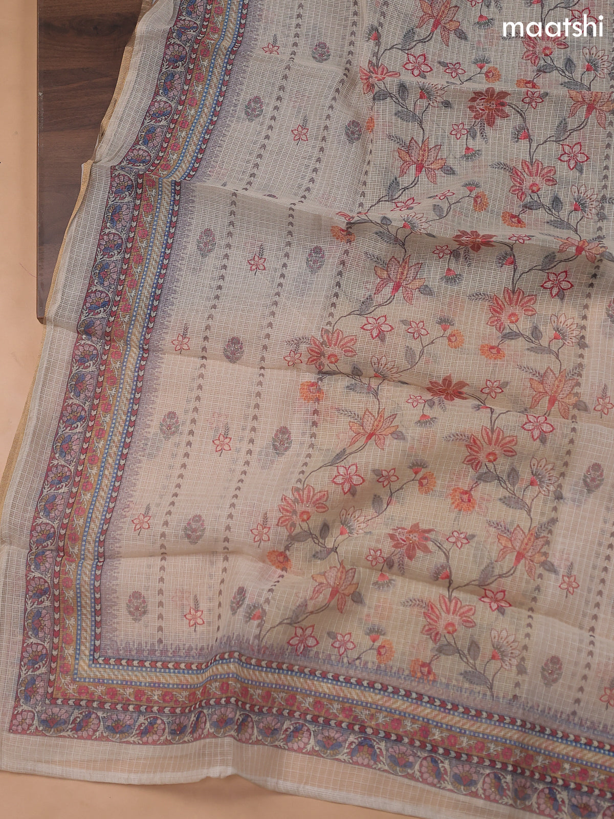 Sandal Kota Dress Material With Floral Prints & Embroidery Work Neck Pattern