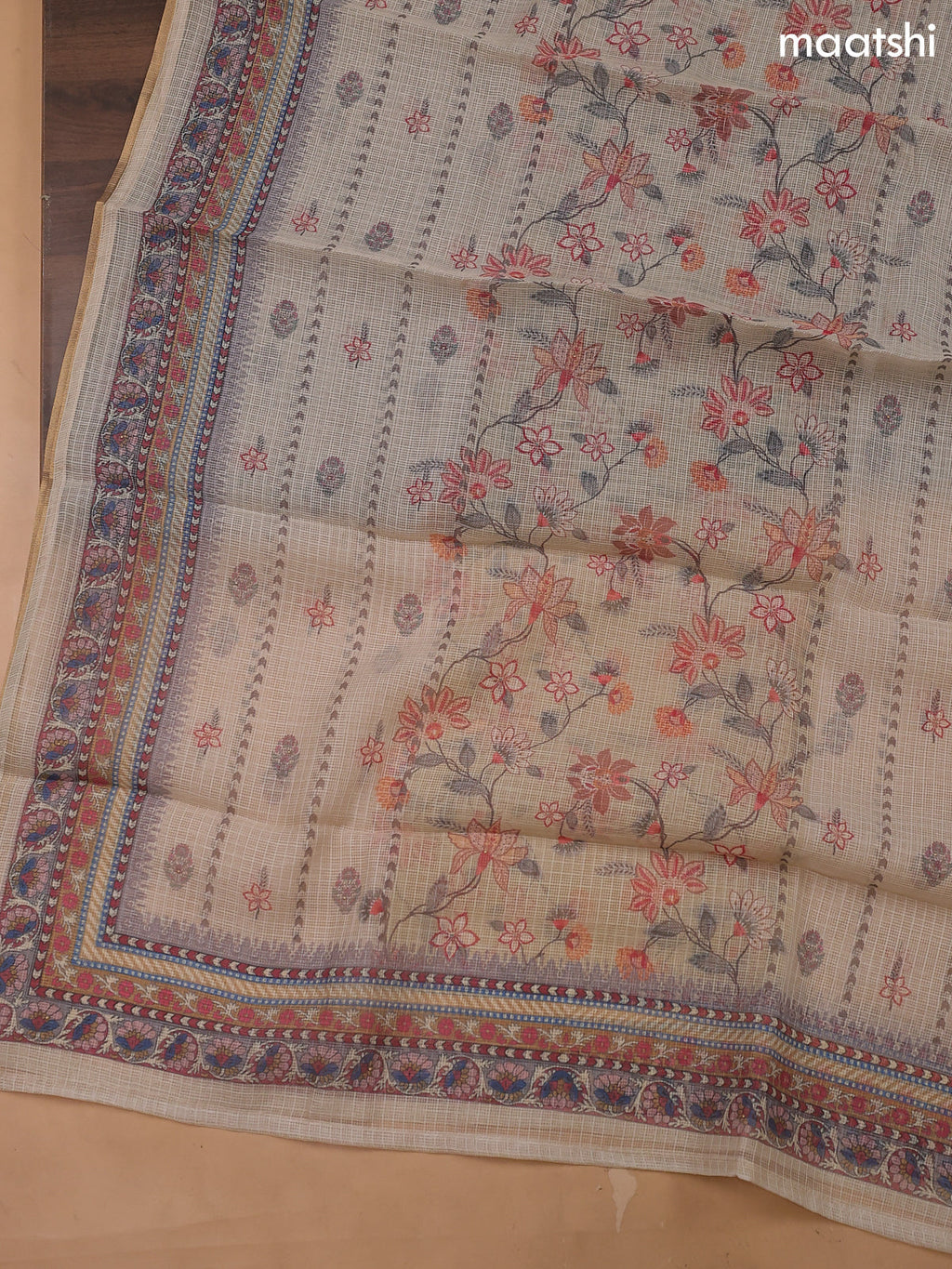 Sandal Kota Dress Material With Floral Prints & Embroidery Work Neck Pattern