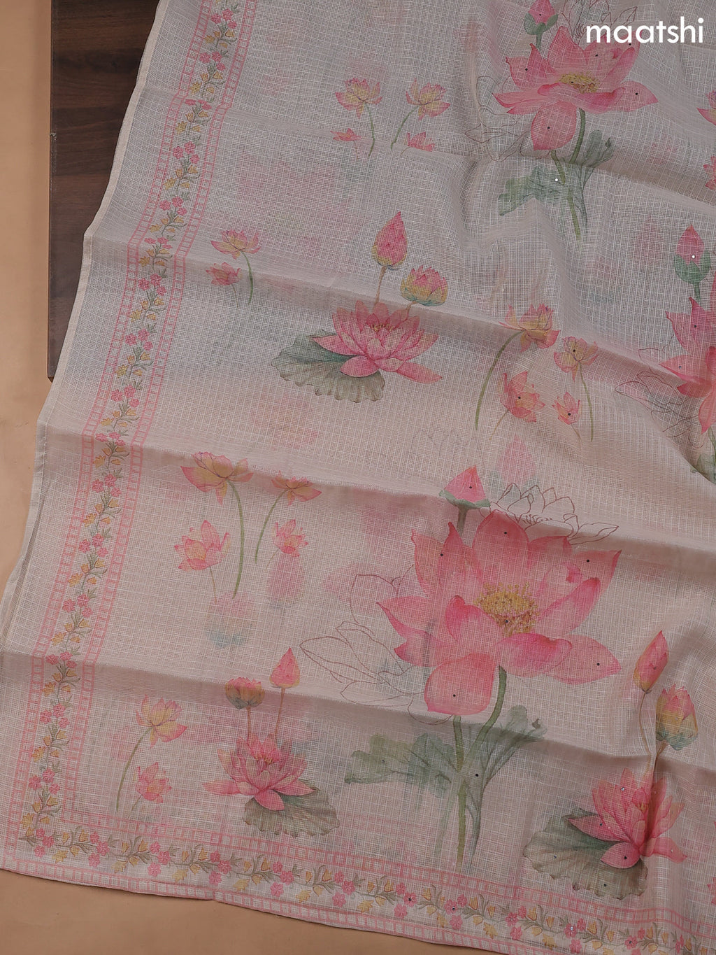 Sandal Kota Dress Material With Floral Prints & Embroidery Work Neck Pattern