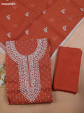 Rust Kota Dress Material With Butta Prints & Embroidery Work Neck Pattern