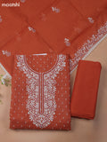 Rust Kota Dress Material With Butta Prints & Embroidery Work Neck Pattern