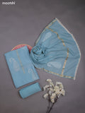 Light Blue Mul Chanderi Dress Materials With Pasiley Embroidery Work Butta Pattern