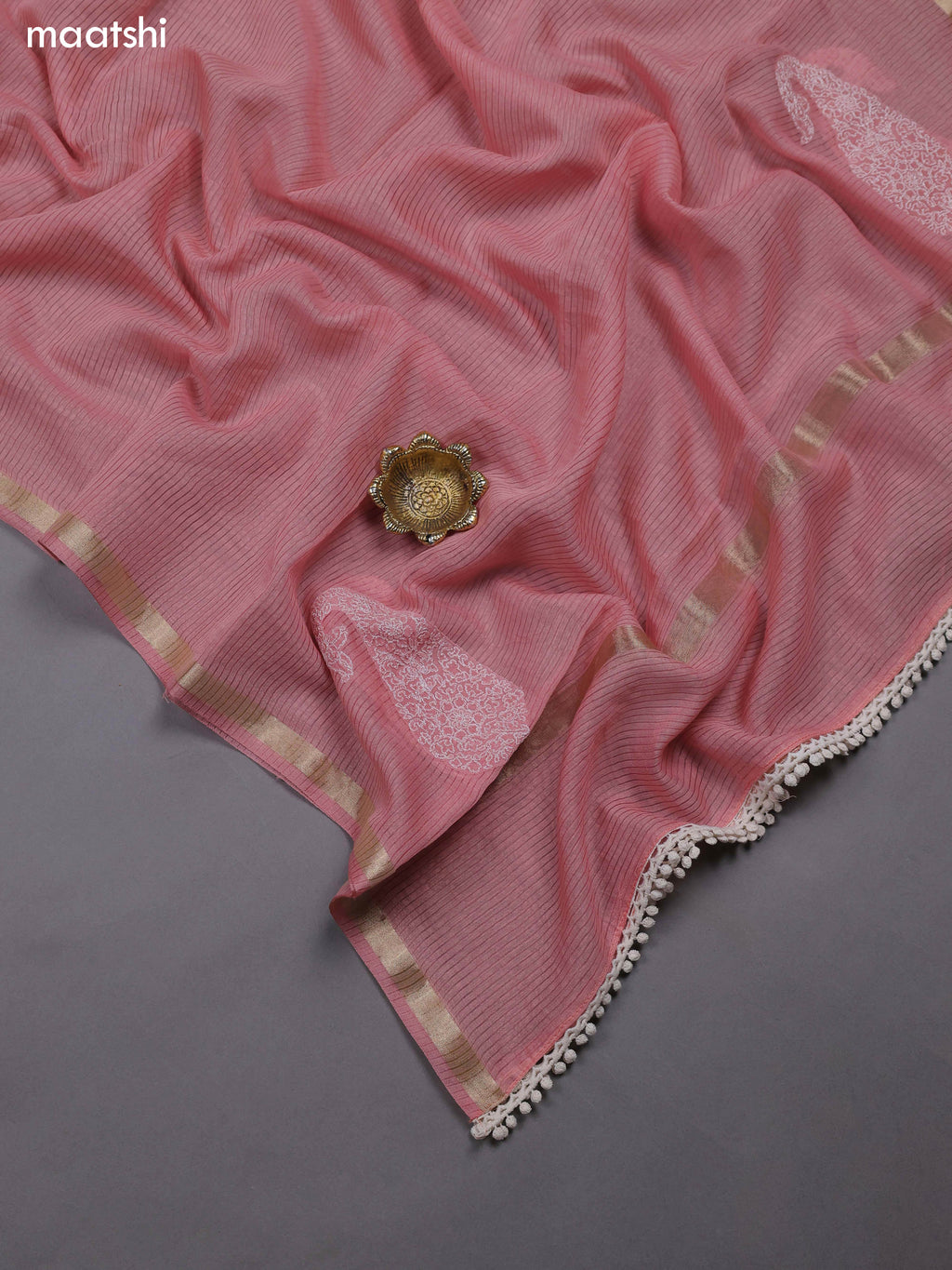Peach Mul Chanderi Dress Materials With Pasiley Embroidery Work Butta Pattern