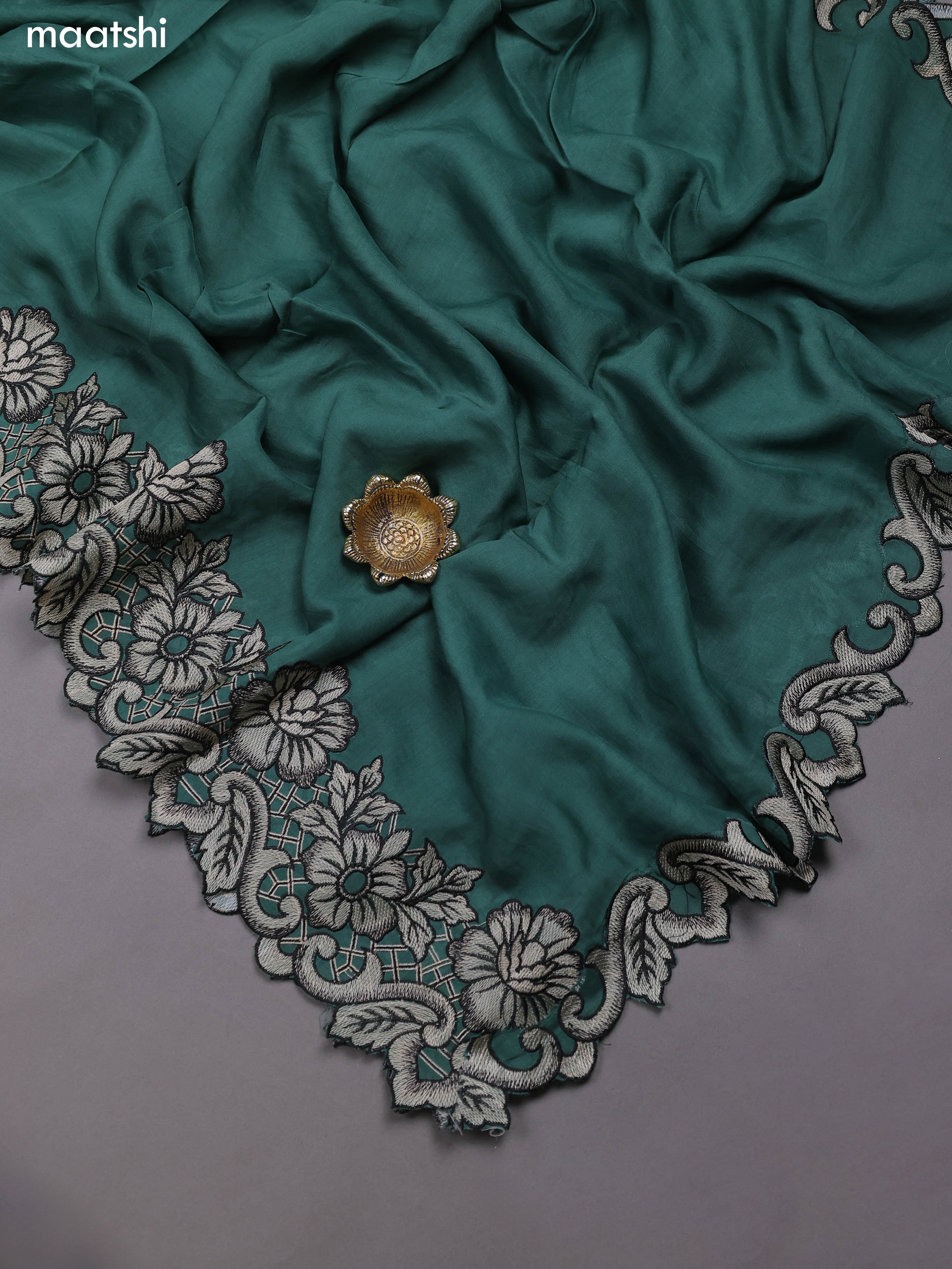 Dark Green Mul Chanderi Dress Materials With Embroidery Work