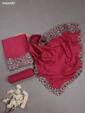 Dark Pink Mul Chanderi Dress Materials With Embroidery Work