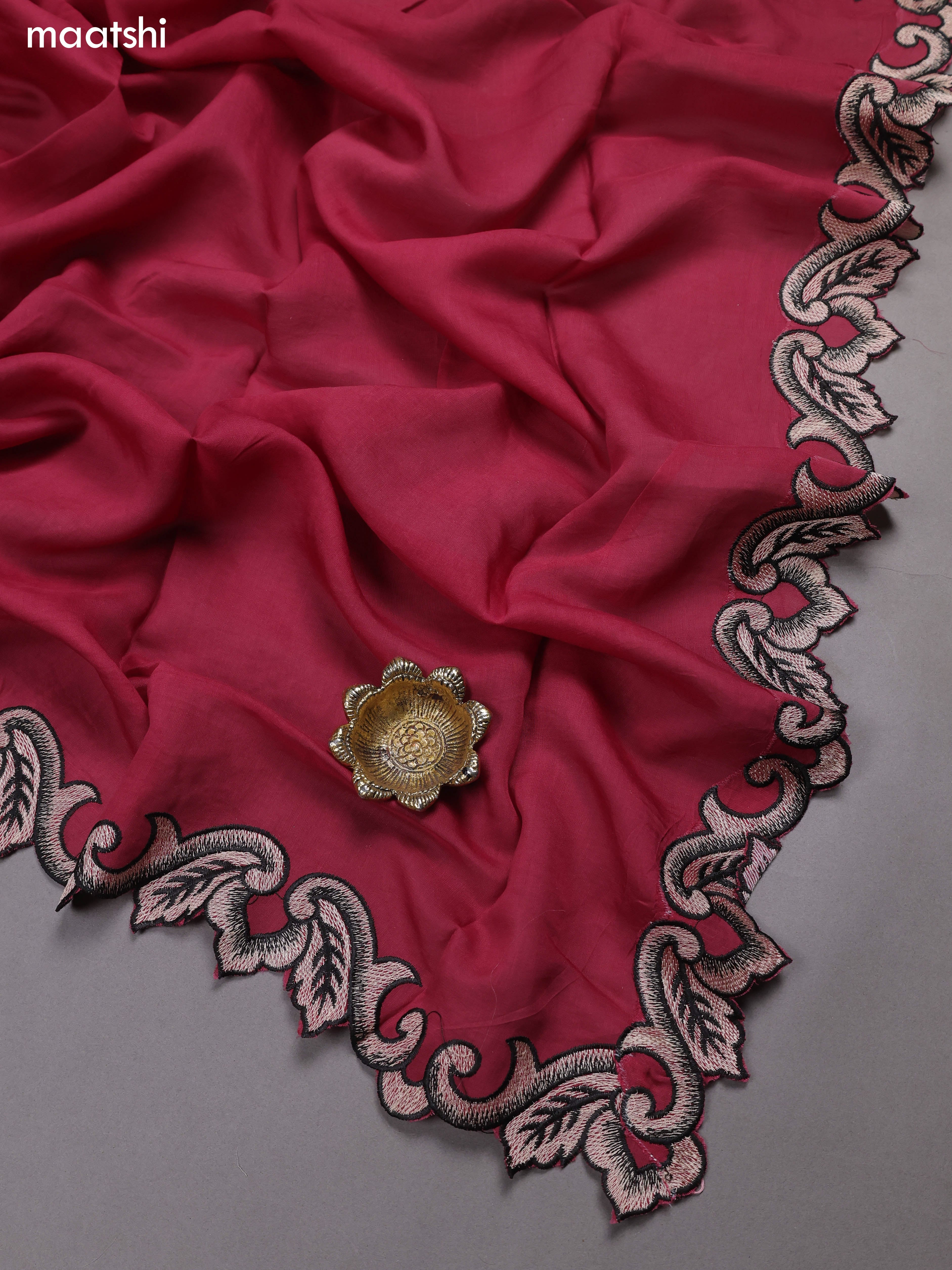 Dark Pink Mul Chanderi Dress Materials With Embroidery Work