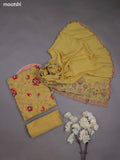Yellow Mul Chanderi Dress Materials With Embroidery Work
