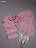 Lotus Pink Mul Chanderi Dress Materials With Embroidery Work