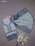 Teal Blue Mul Chanderi Dress Materials With Embroidery Work Neck Pattern
