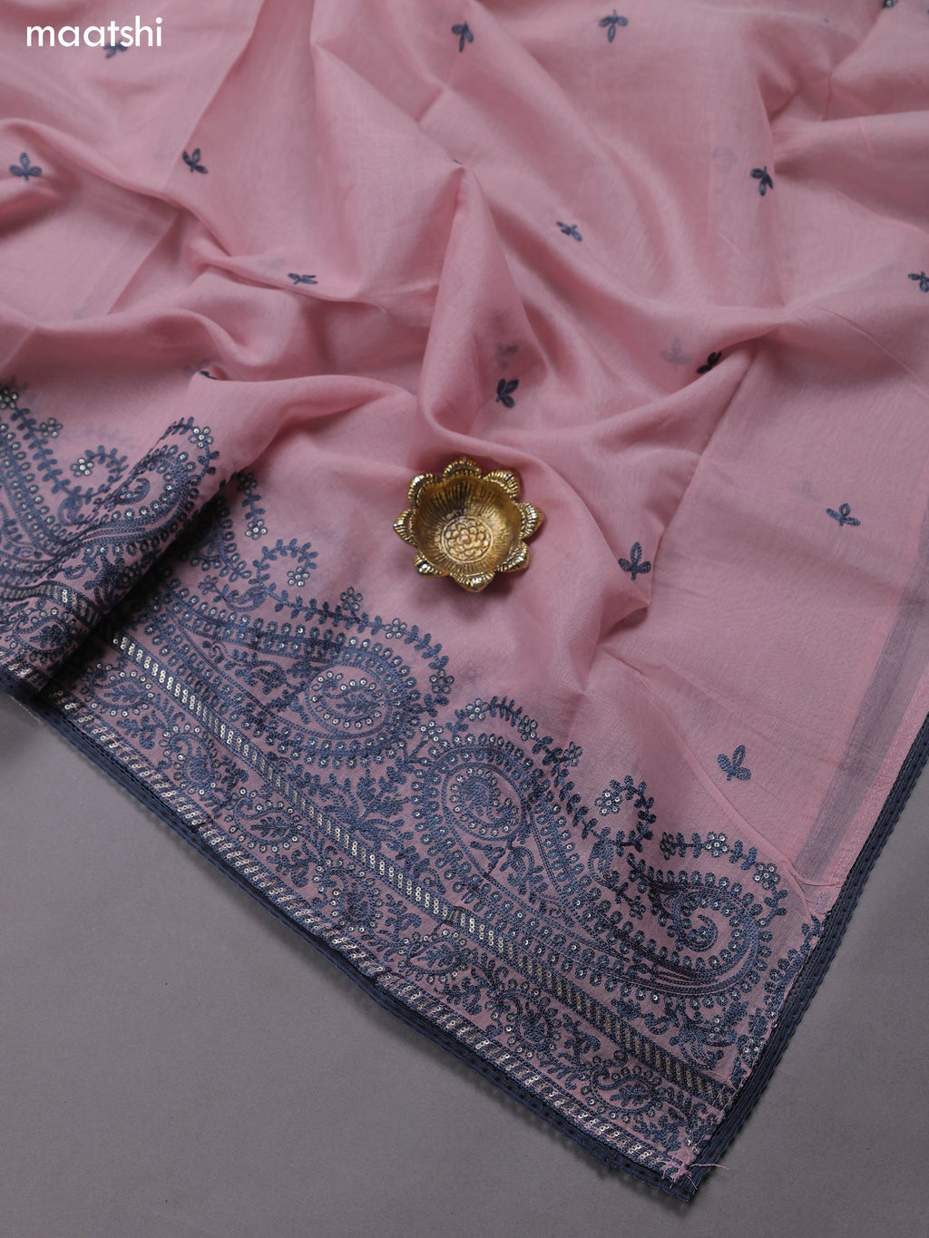Mauve Pink Mul Chanderi Dress Materials With Embroidery Work Neck Pattern