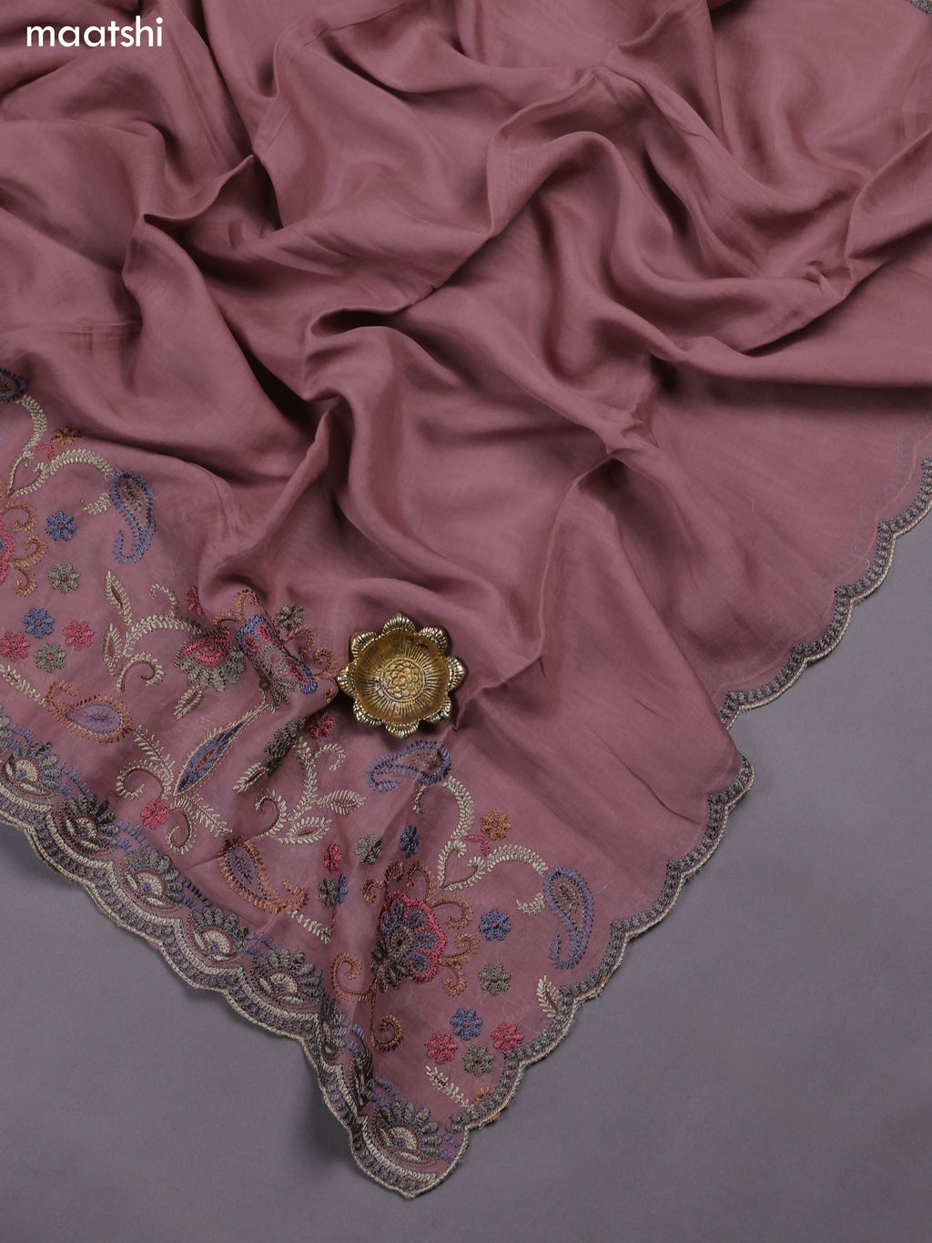 Mauve Pink Mul Chanderi Dress Materials With Embroidery Work Neck Pattern