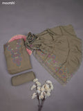 Dark Grey Mul Chanderi Dress Materials With Embroidery Work Neck Pattern