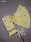 Pale Yellow Mul Chanderi Dress Materials With Floral Embroidery Work Butta Pattern