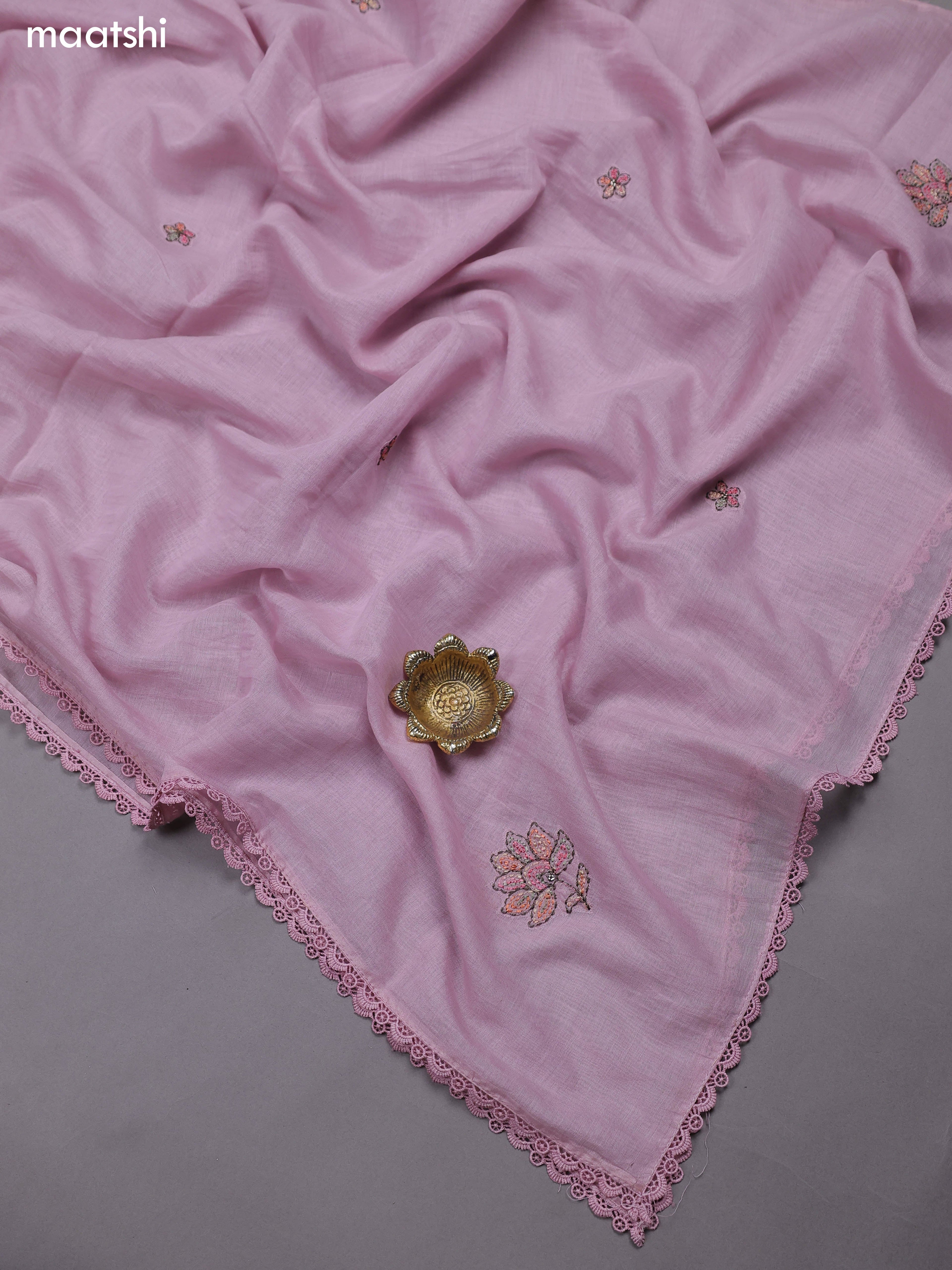 Pestel Pink Mul Chanderi Dress Materials With Floral Embroidery Work Butta Pattern